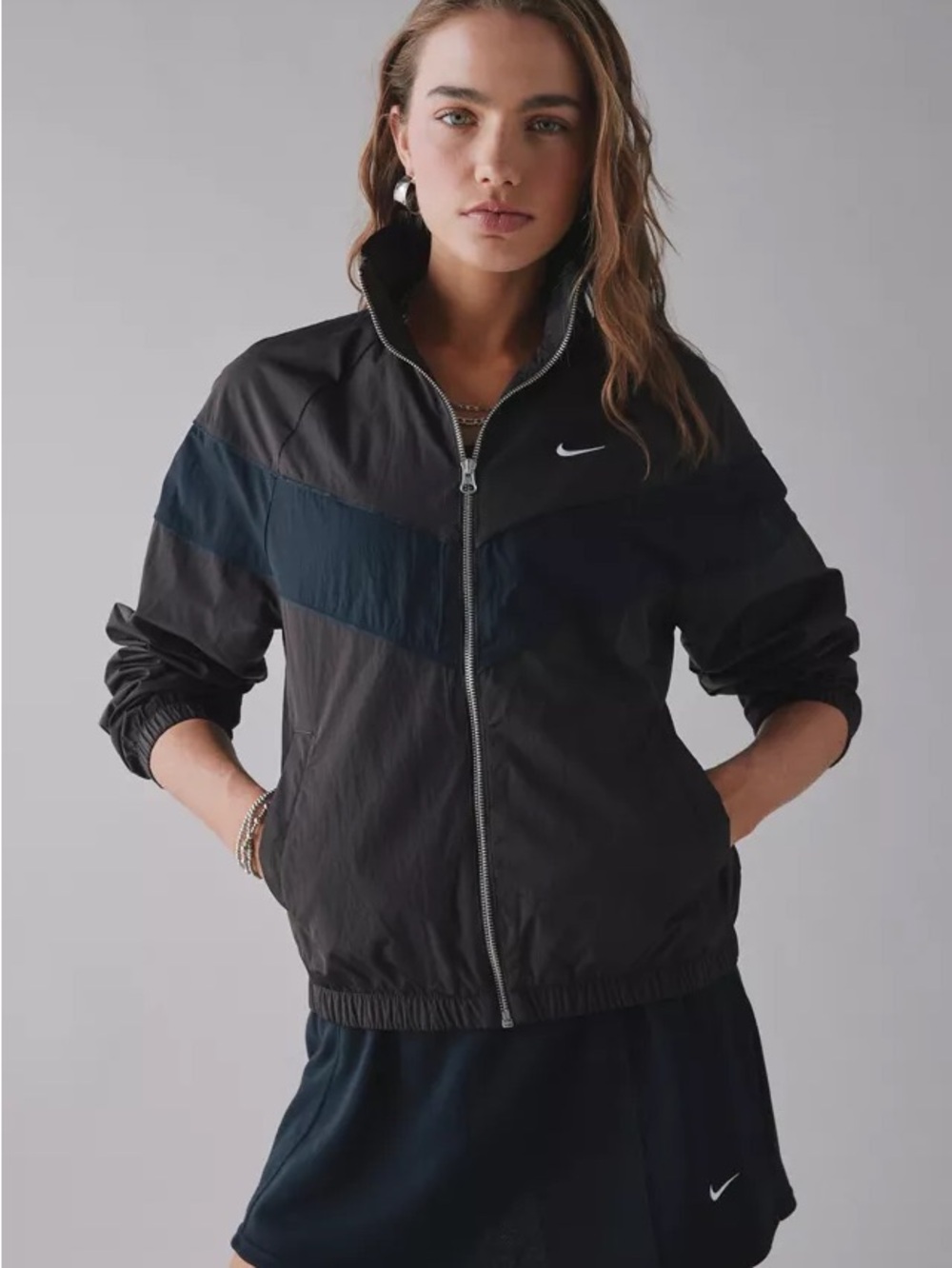 NWT Nike Women's brown Bomber Jacket with Black Chevron